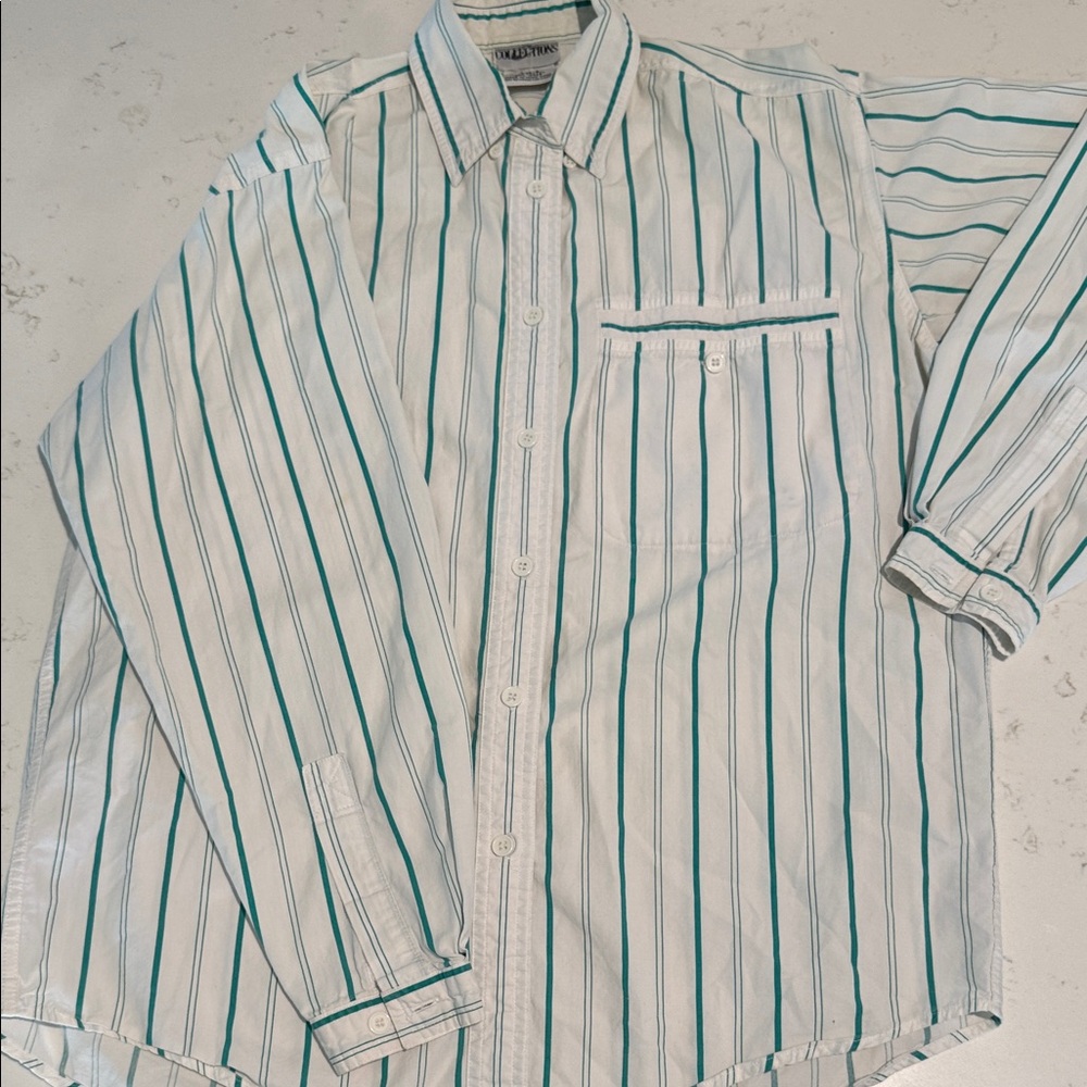 Recollections White and Green Striped Button-Down Shirt 90s vibe